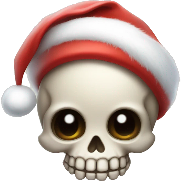 Cute, happy little skull wearing a Santa hat. emoji