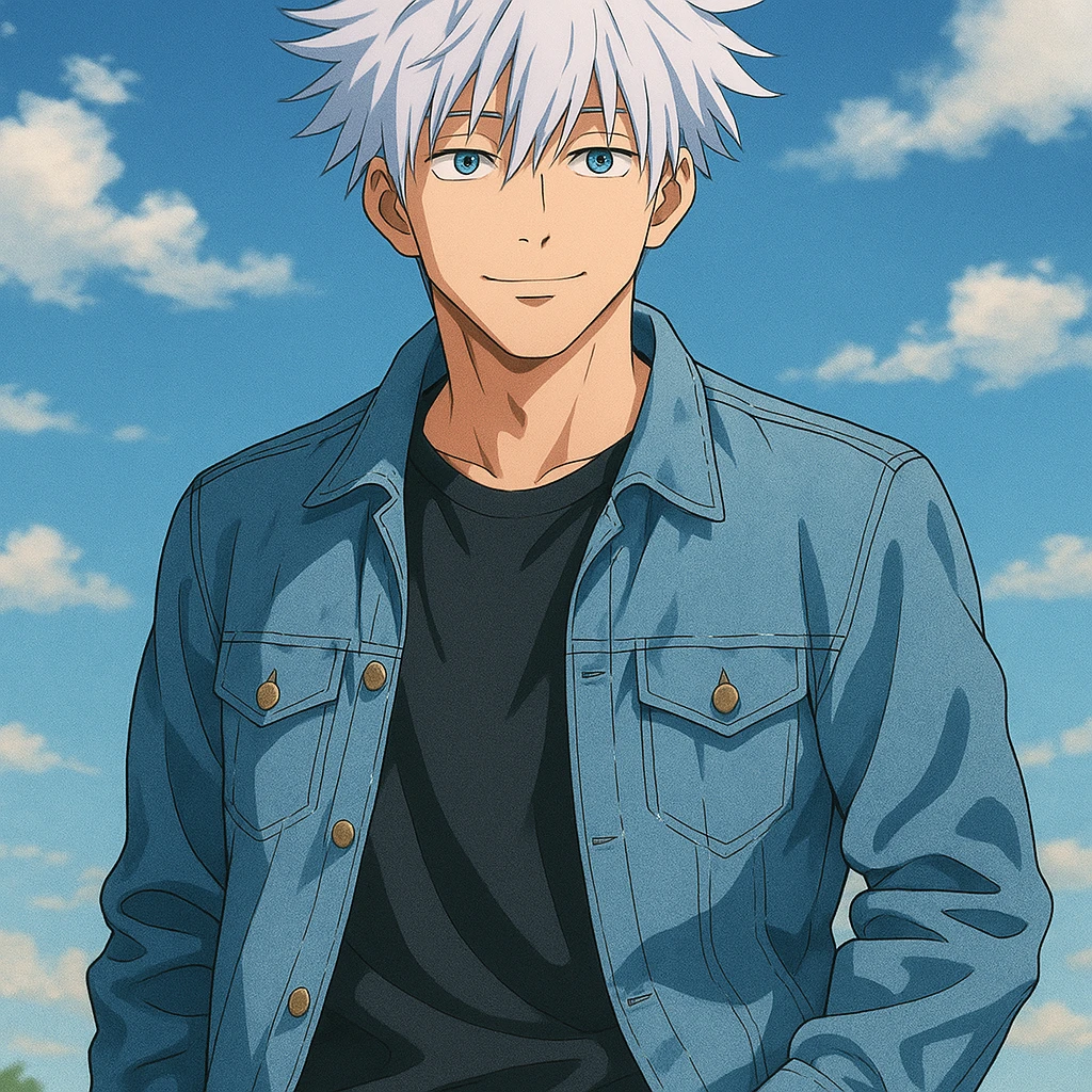 Gojo Satoru, casual outfit, relaxed expression, anime style emoji