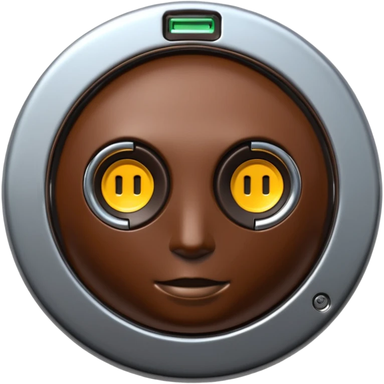 3D render of Data Port, futuristic cyborg aesthetic, fusion of organic skin and chrome metal, metallic socket embedded in dark brown skin, exposed wiring,emoji style, isolated on white background --v 6.0. emoji