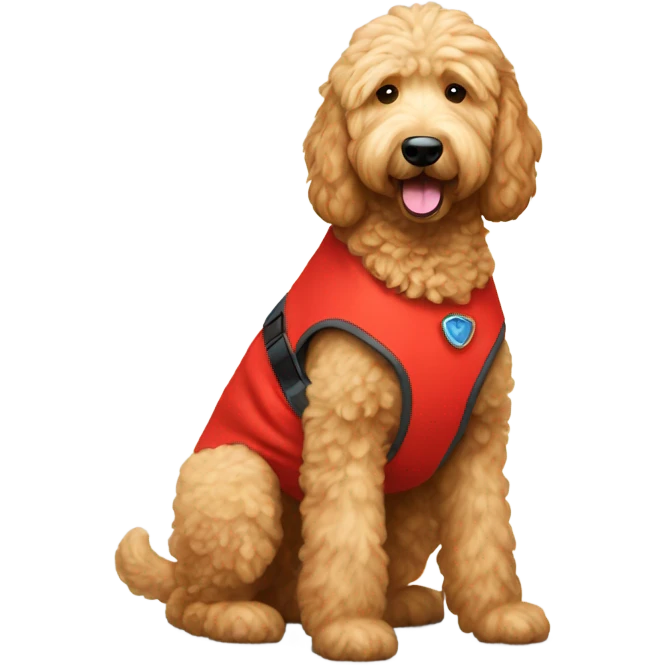 Goldendoodle with red vest emoji