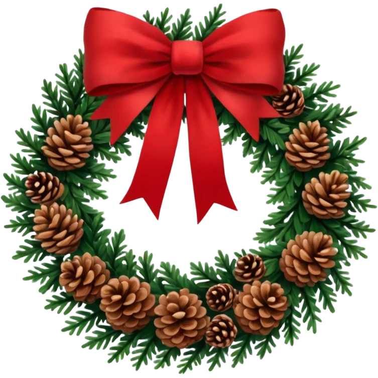 Christmas wreath with long bow and pinecones emoji