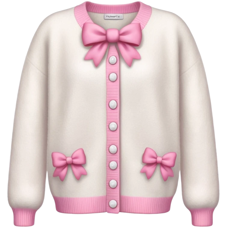 white cashmere cardigan with 8 tiny pink bows all over front and sleeves, realistic 3d isolated, soft texture emoji