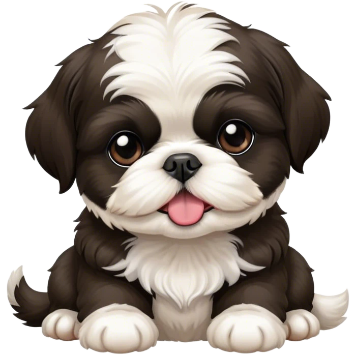 two black and white Shih Tzu puppies with tongues out emoji
