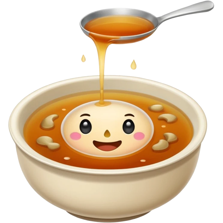 plain consommé in a bowl, clear brown broth, no garnish, no face, simple emoji style emoji