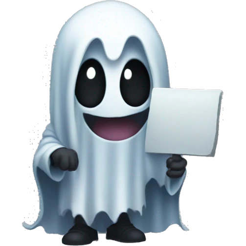 cutesy ghostly specter holding a sign that says raid emoji