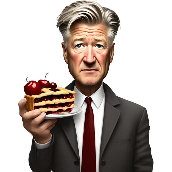 david lynch holding a cherry pie and coffee emoji
