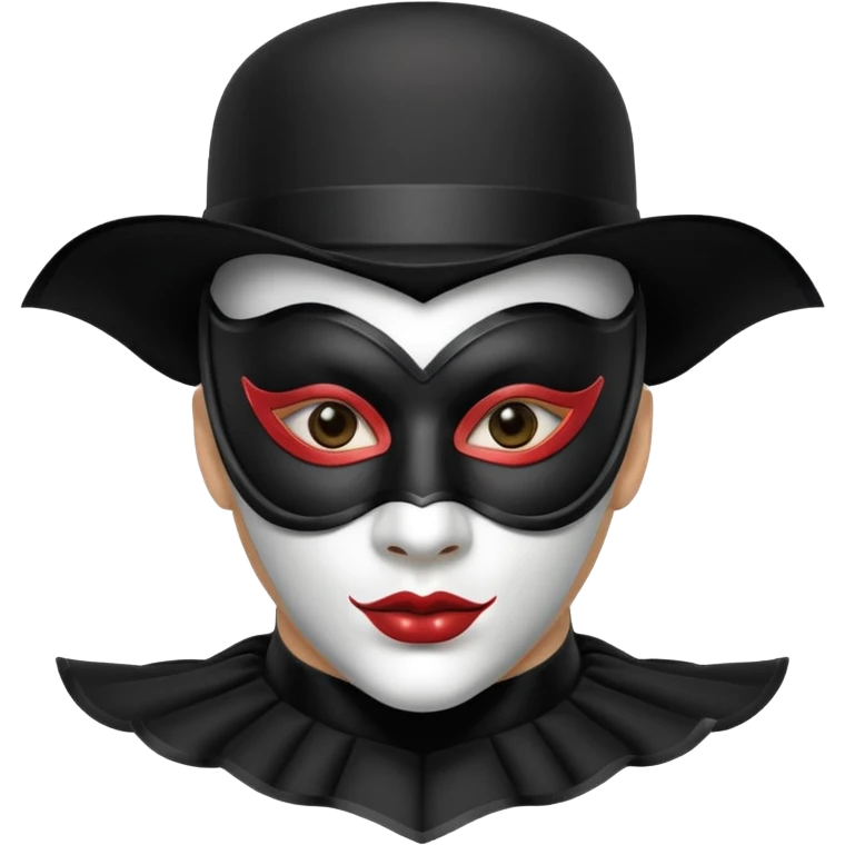 masked circus acrobat portrait, head and shoulders only, elegant carnival mask, dark outfit collar, dramatic expression, 3D cartoon, mobile game icon style, clean background, no text, no watermark
 
 emoji