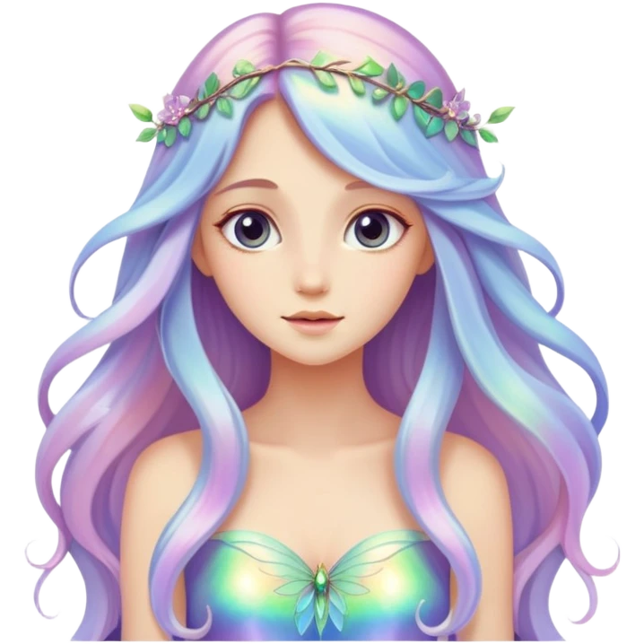 Iridescent pastel Beautiful fairy, colorful, long hair emoji
