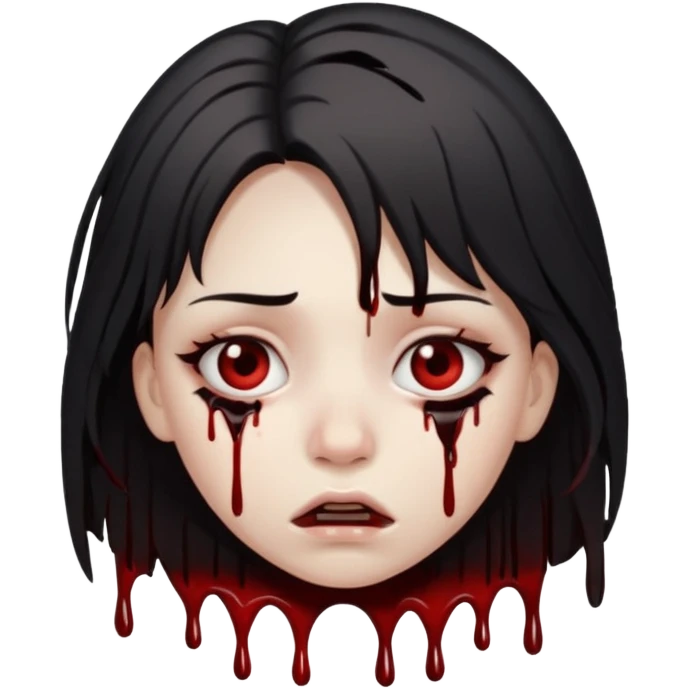 Make me a girl with 2 strands of hair on each side over here face. Under here eyes put black blood dripping. Make make it look like she’s scared emoji