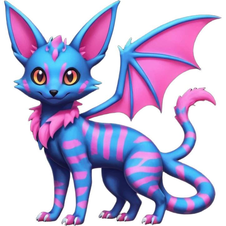 Neon pastel Salandit-Umbreon-Genet-Noivern-Noibat-Serval-Hybrid (Full body) emoji