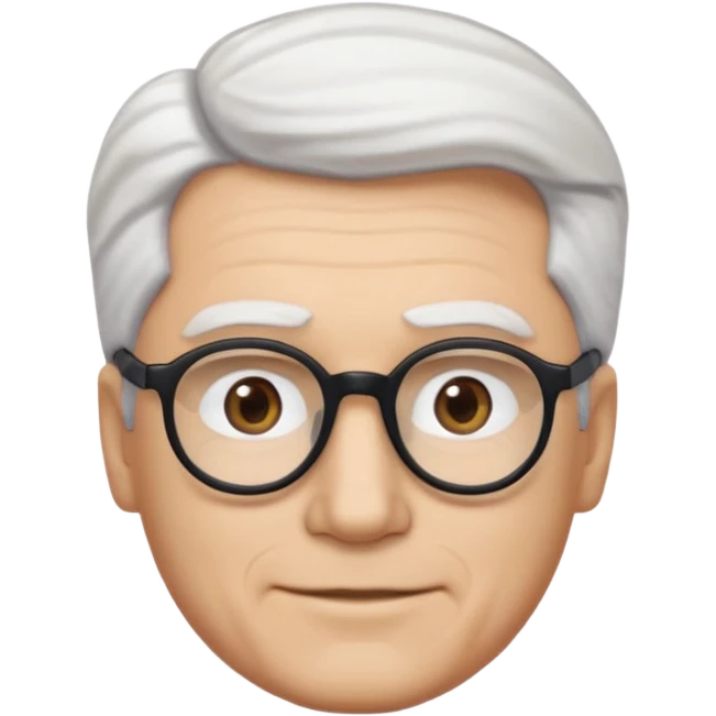 A man emoji with light skin, white hair styled in thick, swept-back waves, straight dark eyebrows, brown eyes behind black-framed glasses, an oval-shaped face, a small nose, and a subtle smile with no facial hair. emoji