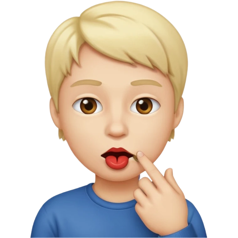 A lip biting with a finger in the mouth emoji