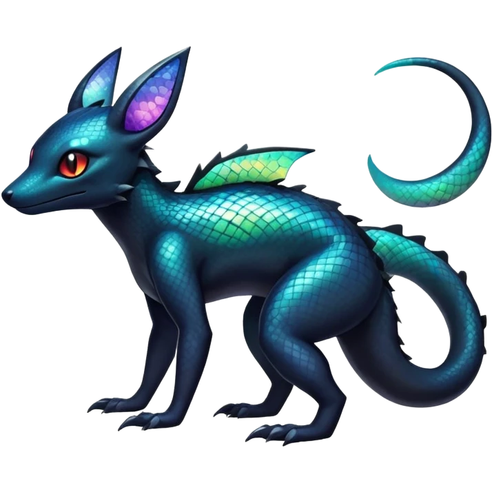 Colorful Iridescent Exotic Salandit-Aurorus-Umbreon-Fakémon-hybrid-creature (full body)  emoji