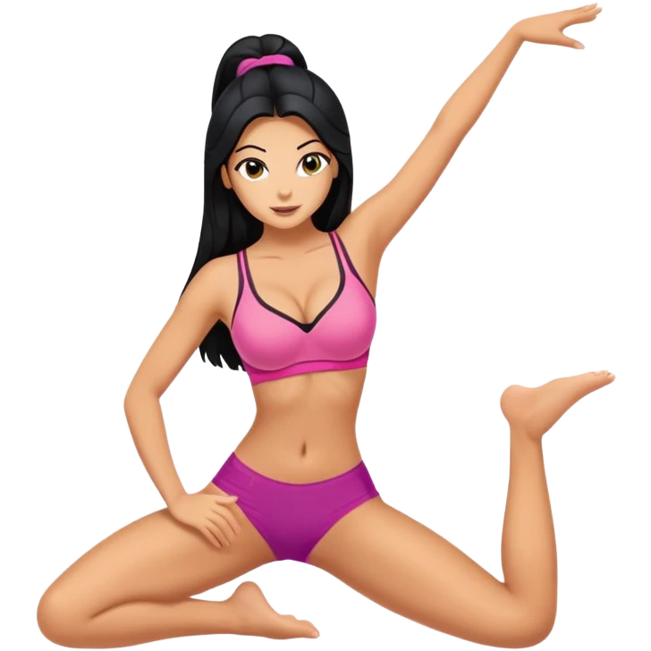 woman with bra, tanned long black hair, doing splits emoji