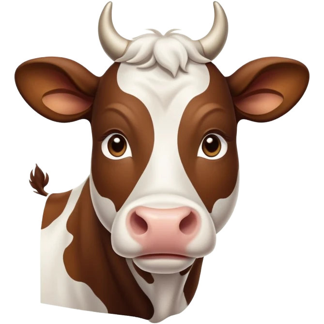 cinematic-noble-brown-and-white-cow-portrait-emoji,-poised-and-regal,-with-a-large,-sturdy-build-and-a-beautifully-patterned-hide-of-rich-brown-accented-by-crisp-white-patches,-deep-set-soulful-brown-eyes,-simplified-yet-sharp-and-sophisticated emoji