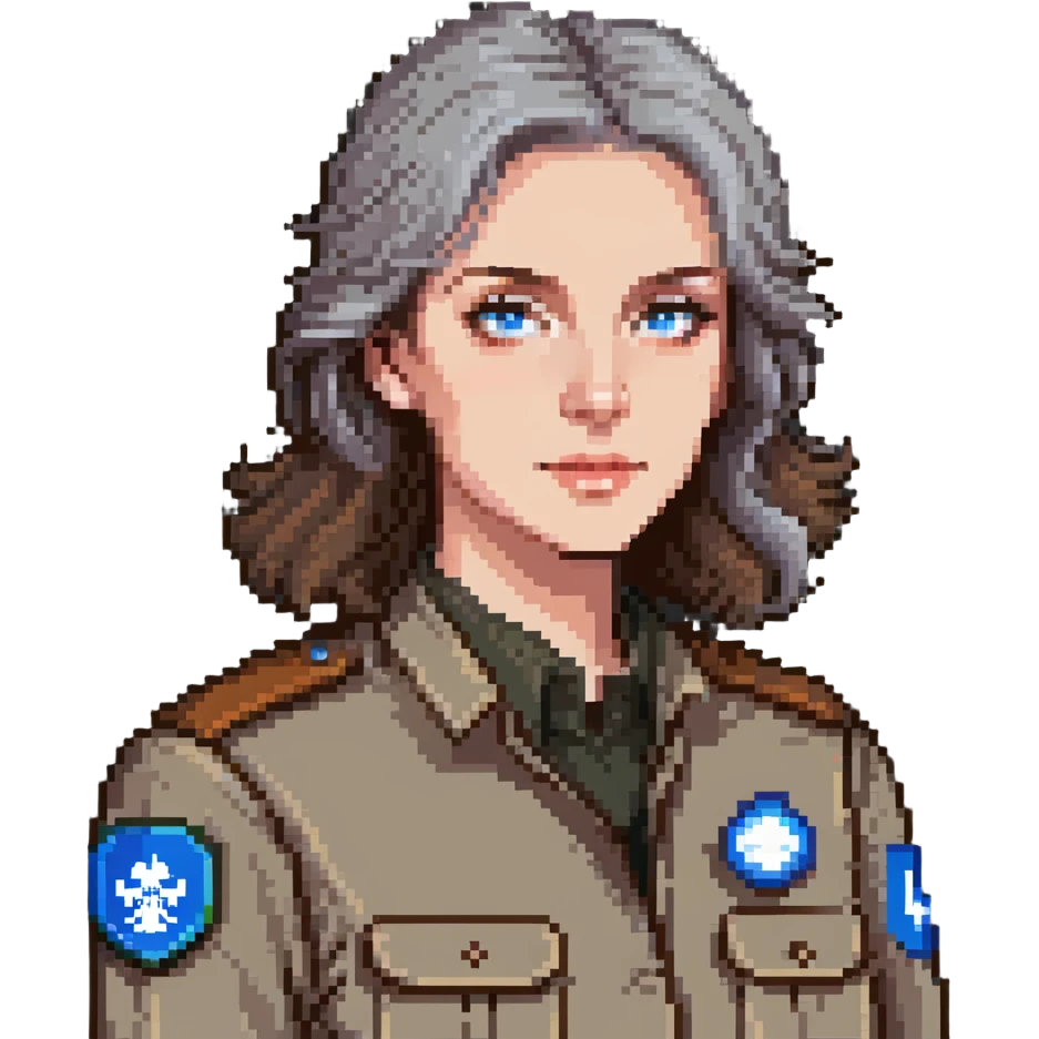 white woman park ranger with blue eyes and brown and gray hair emoji