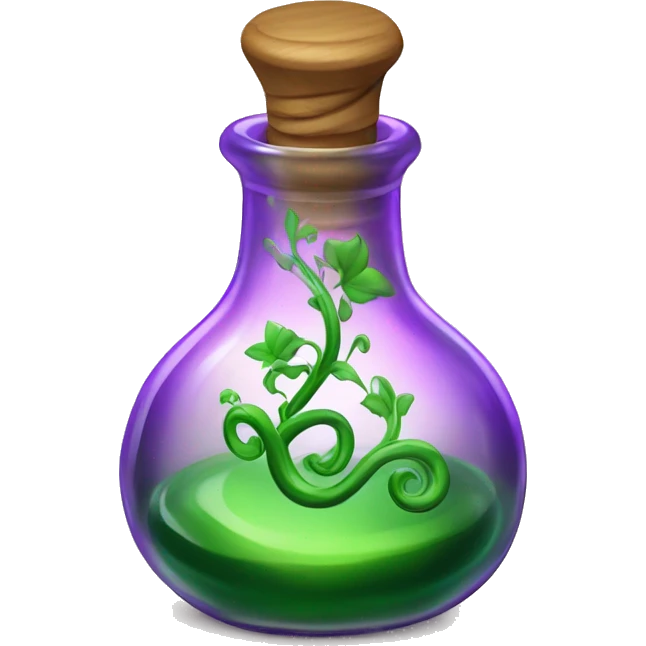 A glass potion bottle, filled with swirling purple liquid that has beautiful green vines wrapping around the bottle emoji
