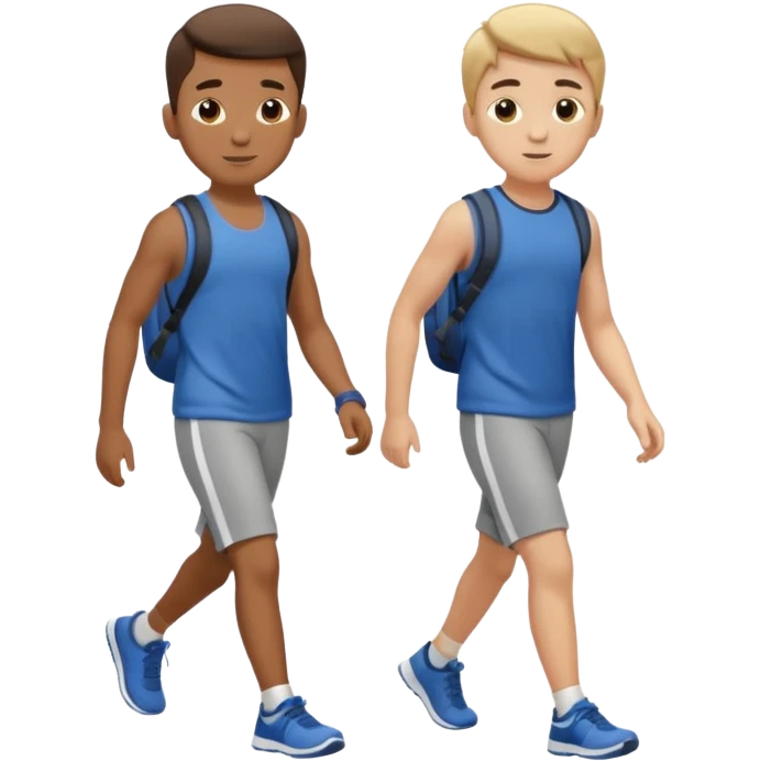 two boys walking, wearing gym clothes, full body emoji