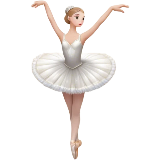Icon for Ballet: The icon should evoke the grandeur of the Bolshoi Theater stage. a scene from Swan Lake, with a ballerina in a white tutu performing an elegant pose, surrounded by dramatic stage lighting and swan motifs. Transparent background. emoji