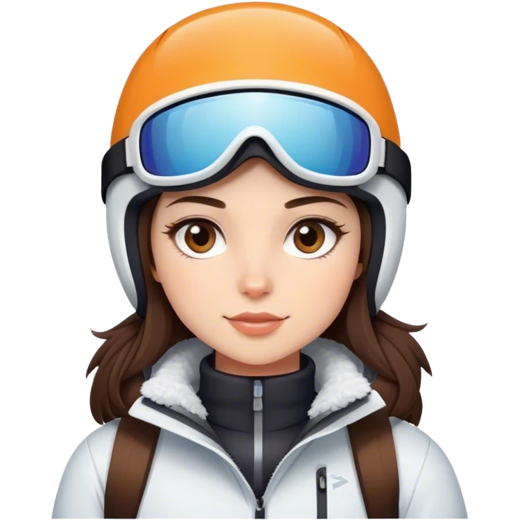 Pretty brunette with light brown eyes skiing and wearing cute snow gear emoji