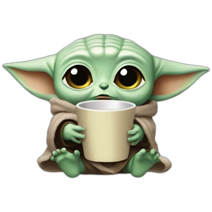 Baby yoda holding cup while crying emoji