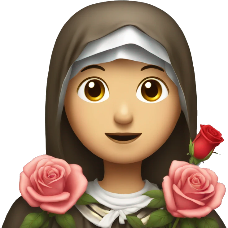 An emoji of Saint Rita with a rose  emoji