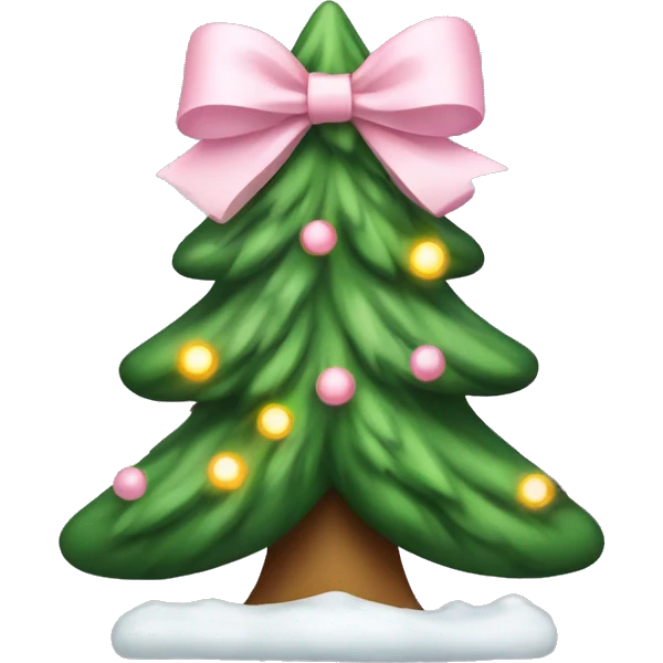 Christmas tree with snow and a light pink bow emoji
