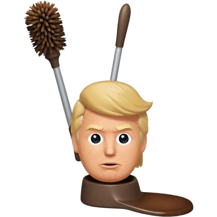 a donald trump shaped toilet brush with shit stains emoji
