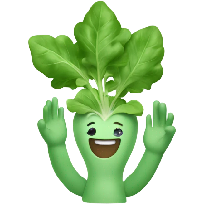 Happy arugula with hands emoji
