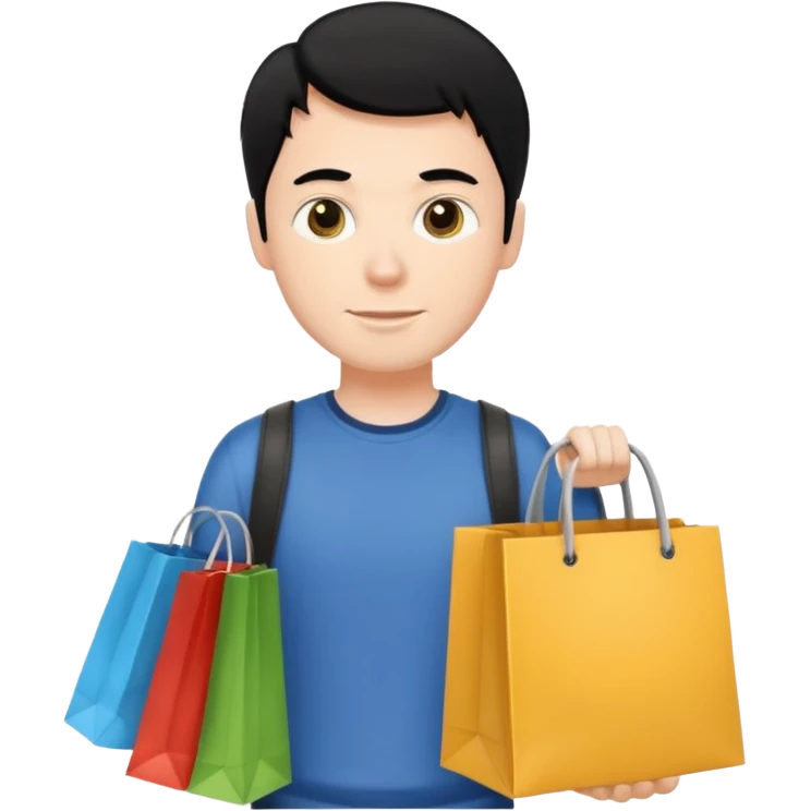 a white guy with black hair shopping emoji