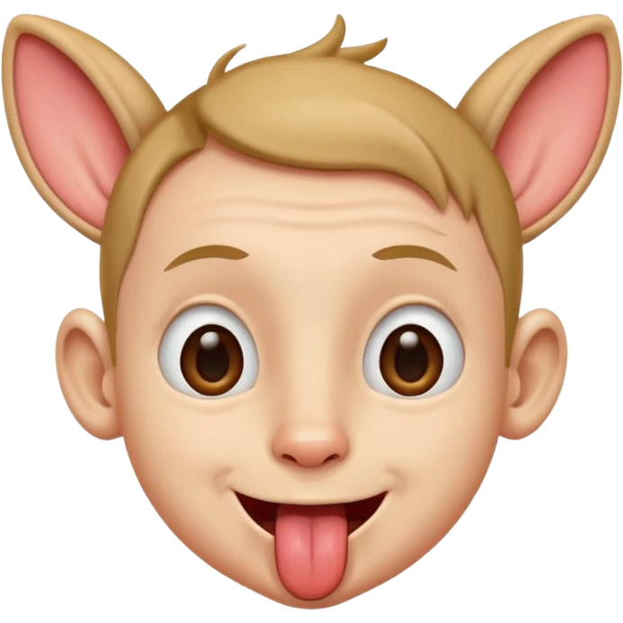 a boy with small eyes with big human ears and with his tongue out emoji