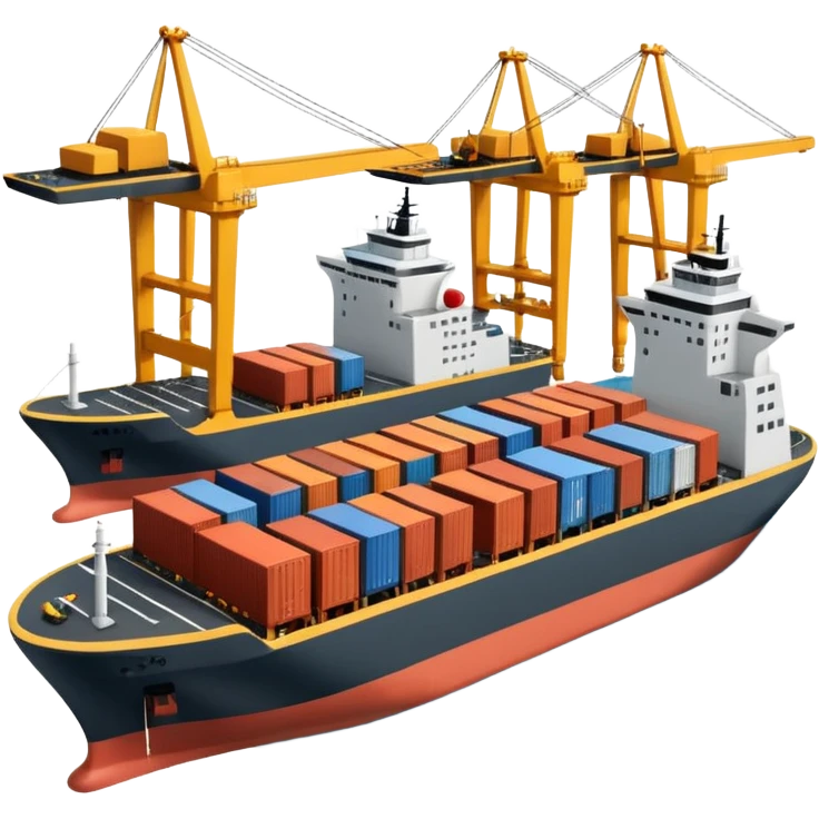 A 3D cartoon cargo or passenger seaport terminal with cranes and ships docked, calm lighting, Memoji-style realism. emoji