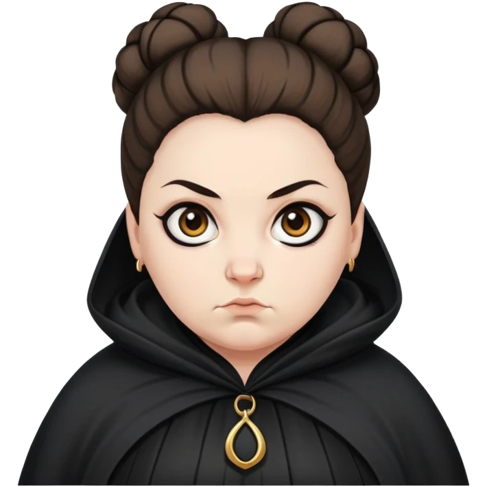Alecto Carrow in harry potter, a woman fat, brown knot bun hair, look evil, black cloak emoji