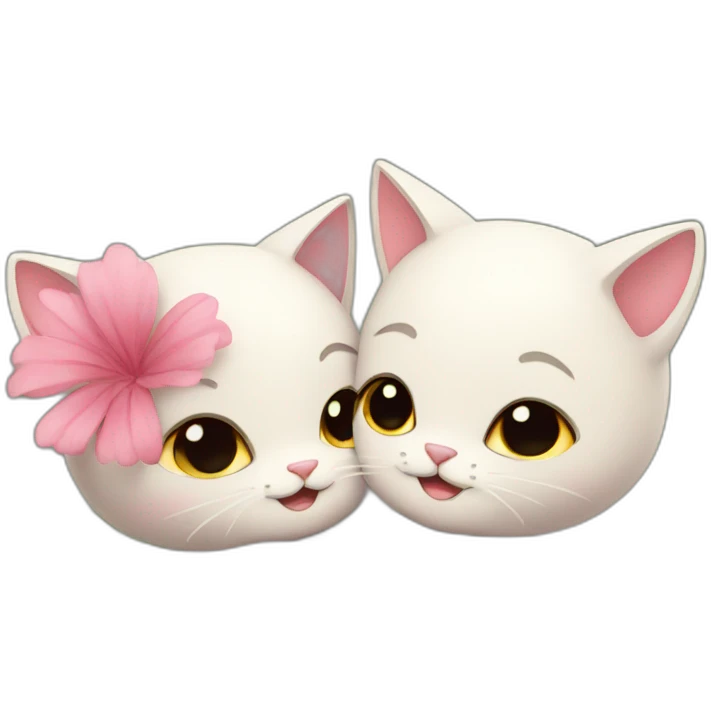 Cute cats hugging with flowers emoji