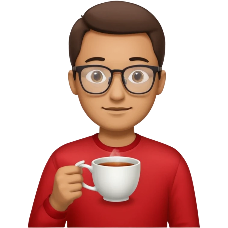 red shirted man with glasses with tea cup emoji