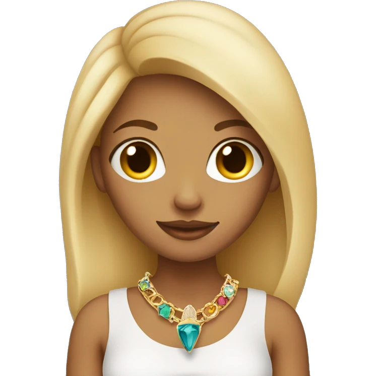 blonde girl with jewelry cup. Brown skin emoji