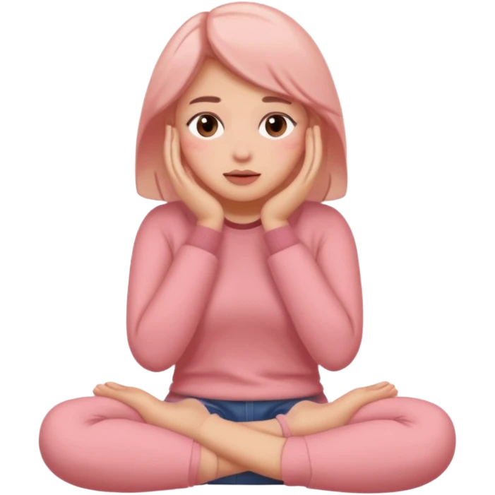 Blush face with hands on face with feet behind it emoji