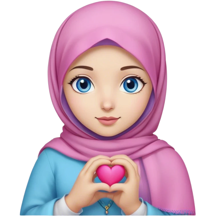 Turkish beautiful finish Konya girl blue eyes with pink lila magnolia hijab and hold heart in her hand  emoji