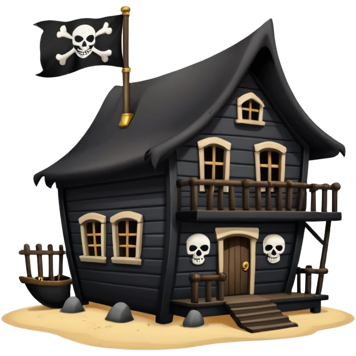 old pirate's house with skull flag emoji