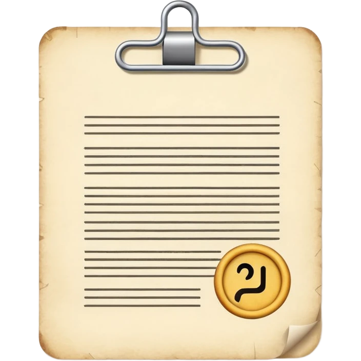 Paper document with a paragraph written, a signature at the bottom and a paper clip on top emoji