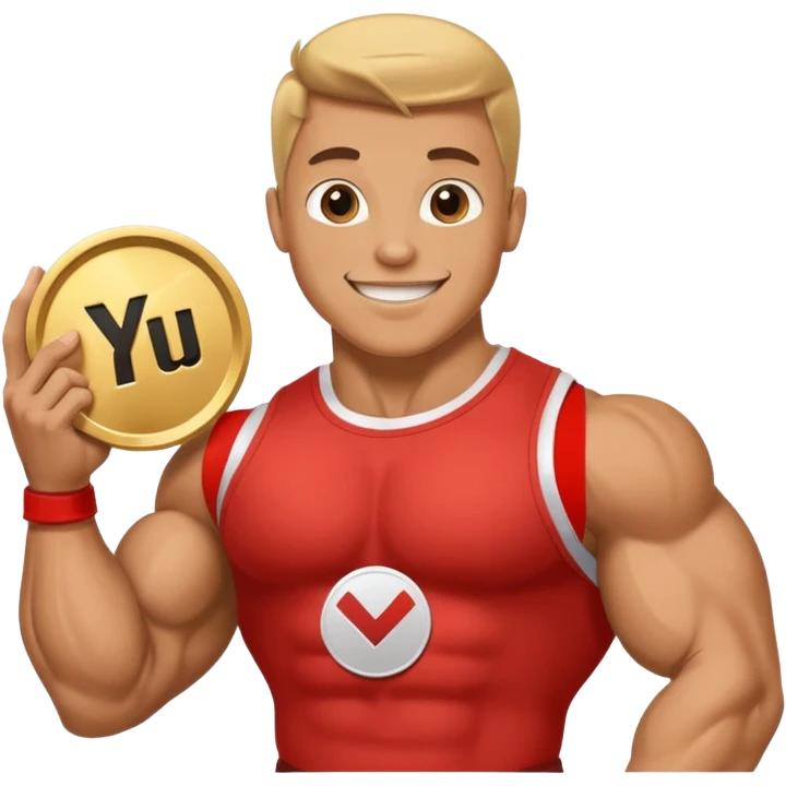 a happy bodybuilder flexing youtube golden play button emoji