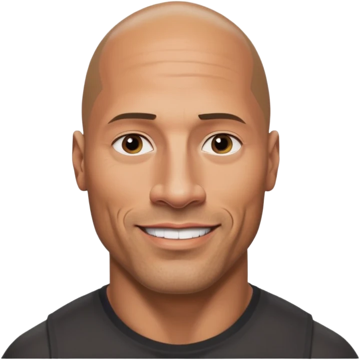 Dwayne 'The Rock' Johnson emoji, apple style, bald head, raised eyebrow, friendly smile emoji
