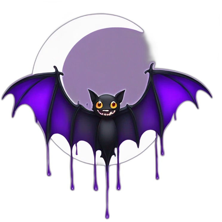 purple black vampire bat wings flying in front of large dripping crescent moon emoji
