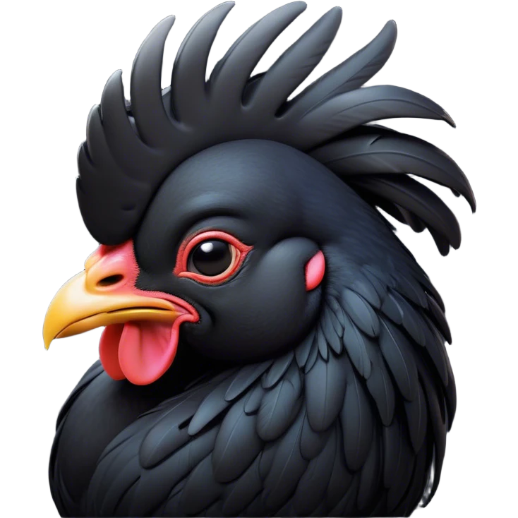 Meme-Worthy Cute Sleeping Black Rooster Portrait Emoji, Head resting peacefully with a contented smile, showcasing a robust build and a luxuriously soft pure black plumage, eyes shut in a serene, restful nap, Simplified yet hilariously adorable features, highly detailed, glowing with a soft, drowsy light, high shine, relaxed and utterly lovable, stylized with an air of playful laziness, bright and heartwarming, soft glowing outline, capturing the essence of a comically sleepy rooster, so meme-worthy it feels like it could instantly become the next viral sensation of adorable slumber! emoji