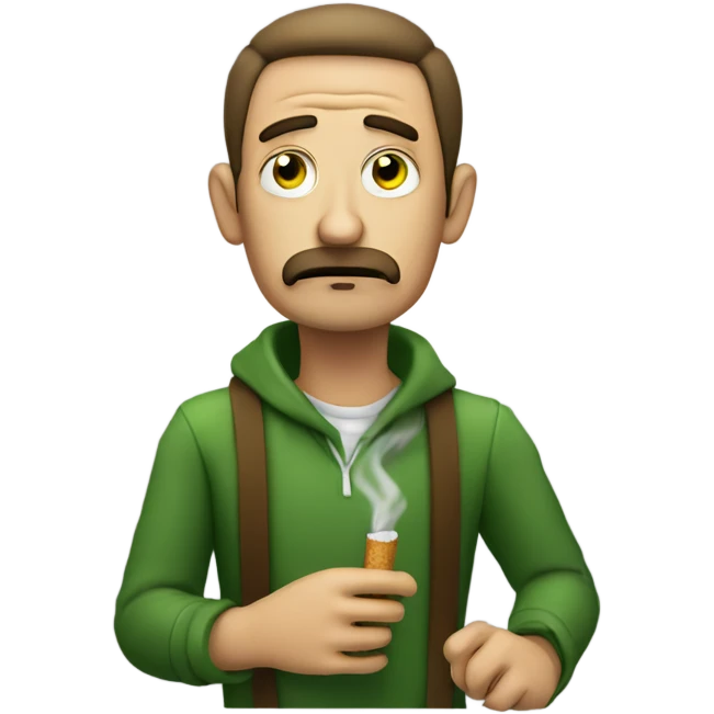 tired man smoking skinny brown cigarette with green at the end emoji