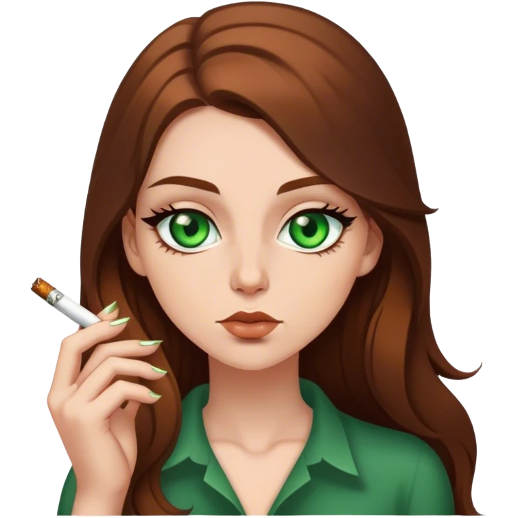 white girl with green eyes and long brown hair smoking a white joint emoji