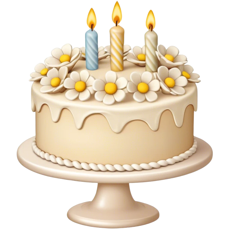  beige and white birthday cake with buttercream frosting flowers emoji