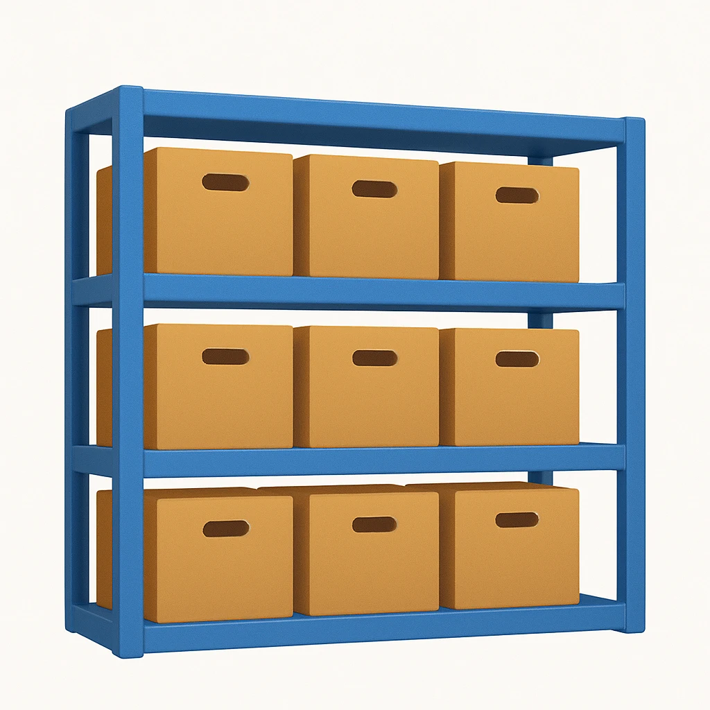 emoji of storage with boxes on shelves from a different angle emoji