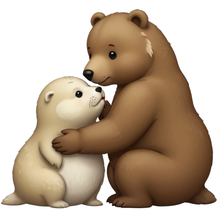 small white seal kissing a big brown bear emoji
