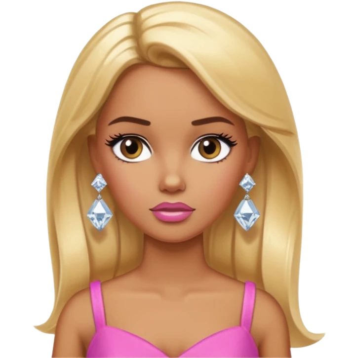 Sad frowning brown skin blonde barbie with diamond stud earrings emoji